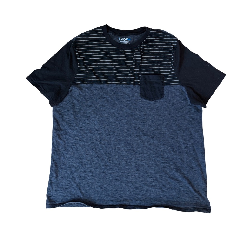 Tony Hawk Mens XXL Striped Colorblock Pocket T-Shirt Black Gray Short Sleeve Tee